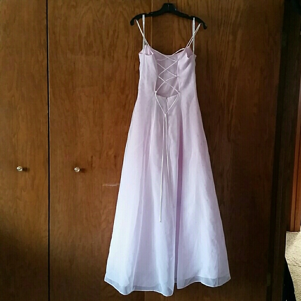 Light pink full-length dress with lace-up back